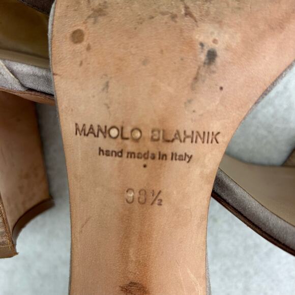 Authentic Manolo Blahnik Brown Gray Suede Strappy Sandal Block Heel 38.5 (US 8) - Picture 4 of 16